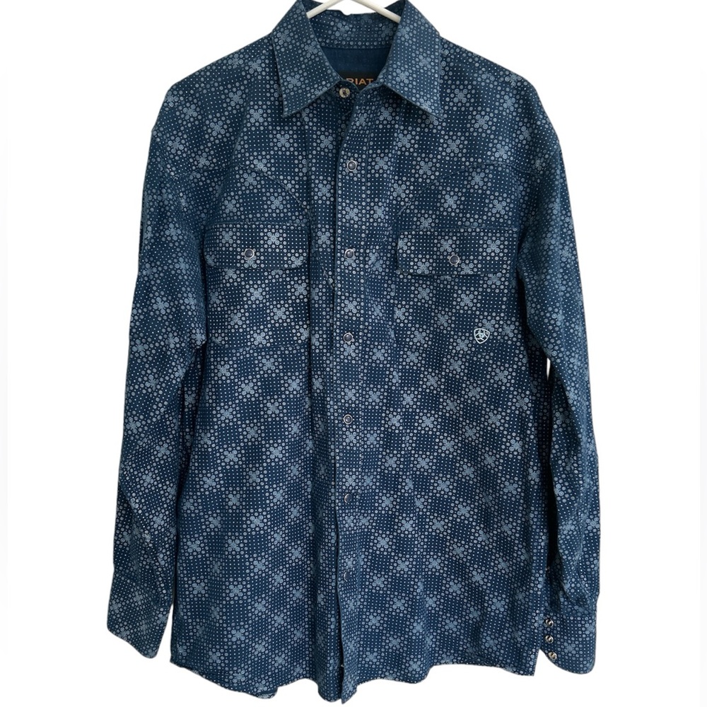 Ariat Western Cowboy Mens Pearl Snap Long Sleeve Button Shirt Size M Geometrical